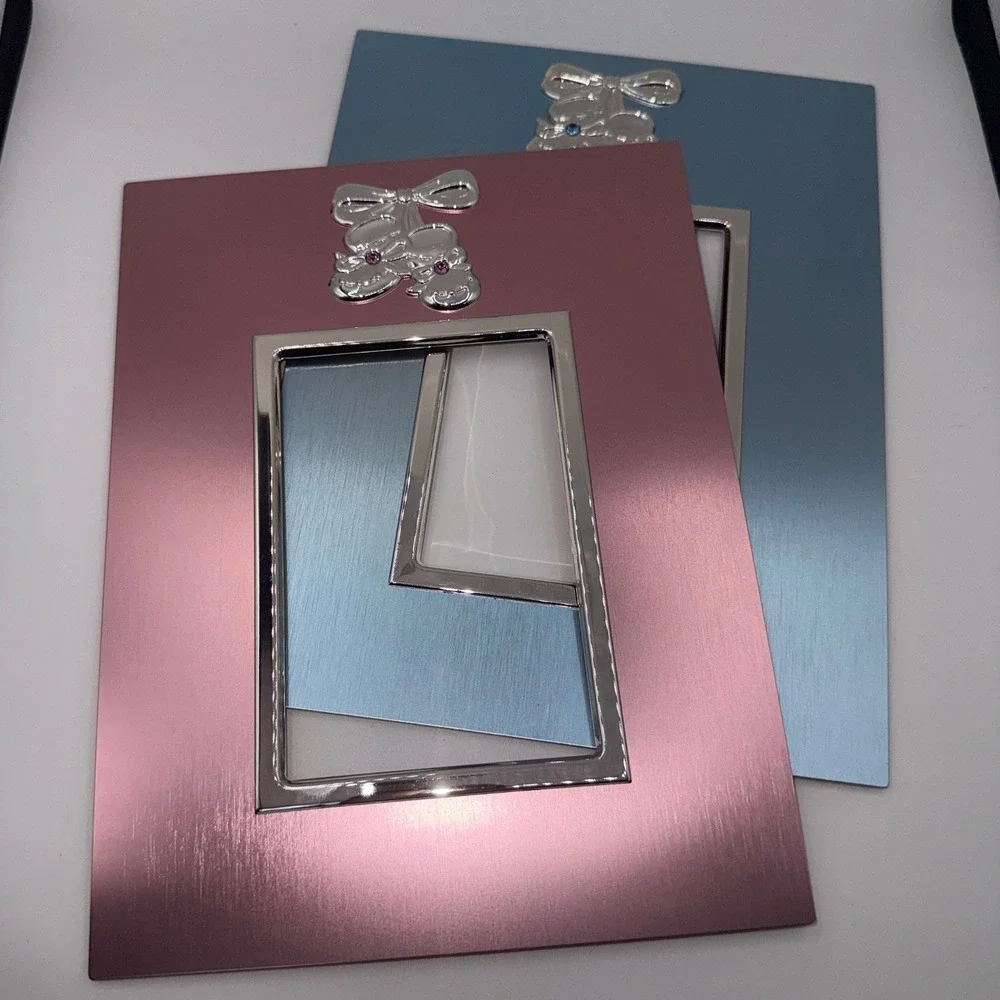 Things Remembered Baby Picture Frame Silver‎ 3.5x5 Pink & Blue Mats 658782 New